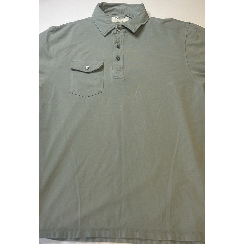 Linksoul Tempus Fugit Polo Shirt Men's M Green Chest Pocket Golf Casual Resort